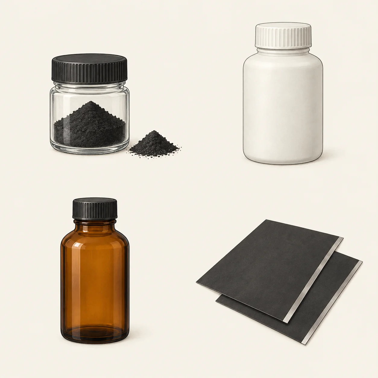 Carbon powder and sample jar — illustration